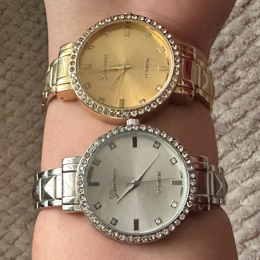 Geneva Platinum 2 Stainless Steel Watches With Gem Accents Gold And Silver